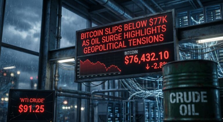 Bitcoin Slips Below $77K as Oil Surge Highlights Geopolitical Tensions