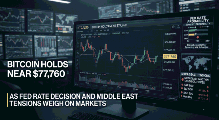 Bitcoin Holds Near $77,760 as Fed Rate Decision and Middle East Tensions Weigh on Markets